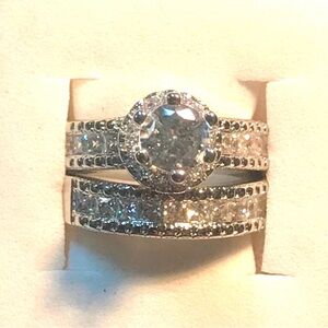 New Sterling silver white sapphire wedding ring set size 6